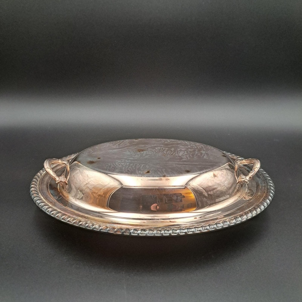 International‎ Silver CO. Silver Plate Oval Platter Serving Dish Rope Edge